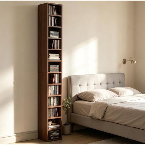 Torre porta CD 21x20x175 cm in MDF marrone salvaspazio – MEUBLIV (1/5)