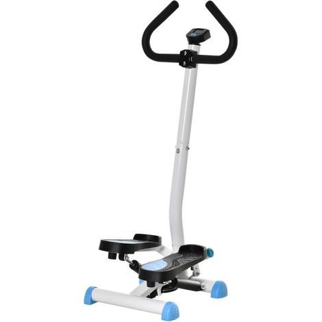 Stepper mit Griffen, Fitness-Stepper für Zuhause, LCD-Bildschirm, einstellbarer Widerstand, Training für Hüfte, Beine und unteren Rücken, Stahl, weiß, blau, schwarz