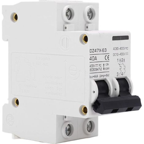 Disjoncteur Miniature Interrupteur de Déconnexion sur Rail DIN 2P pour Système Solaire PV DC12‑400V AC90‑400V 40A (1/5)