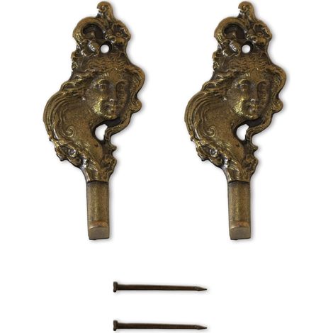 Lupia - Kit 2 Ganci VOLTO FEMMINILE NINFEA, per Quadri, Cornici e Specchiere, Serie Bronzo, Adatti a Vari Ambienti, Include Chiodini per il fissaggio, Dimensioni 6,1x2,7 cm (1/3)