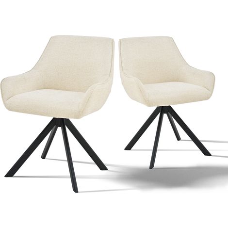 Goeurvant 360° drehbarer Sessel mit geschwungener Rückenlehne und weichem Kissen, perfekte Kombination aus Stil und Komfort - 2er Set - Weiß - Chenille