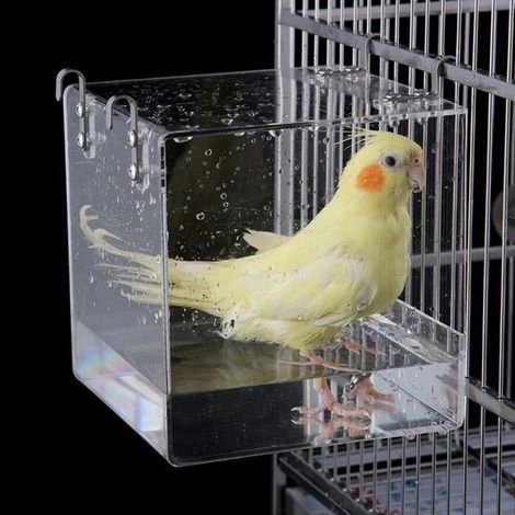 Hängendes Vogelbad – Vogelkäfigzubehör – 1 Stück – Transparent – 13 x 13 x 11 cm (1/5)