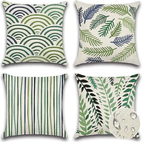 Lot de 4 housses de coussin imperméables pour canapé d'extérieur, 45 x 45 cm (motif feuilles vertes) (1/5)