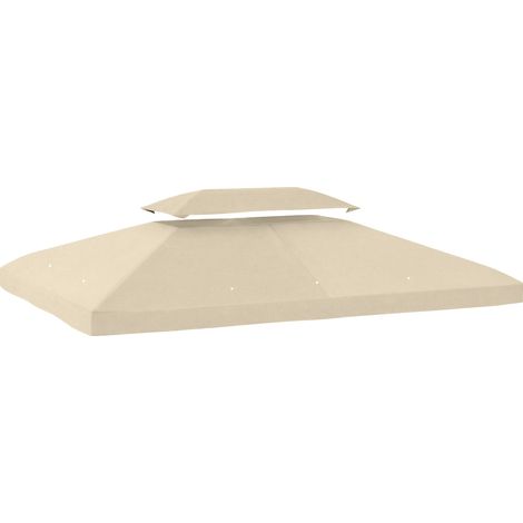 Outsunny techo de repuesto para cenador 4x3 m con techo doble, orificios de drenaje y protección UV, solo toldo de recambio para pabellón, crema