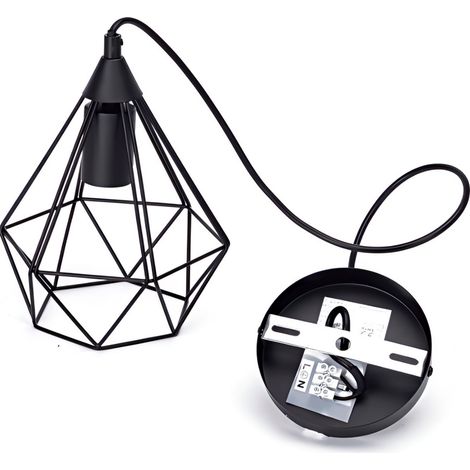 Suspension en métal noir en forme de losange, culot E27, style industriel (ampoule non incluse)