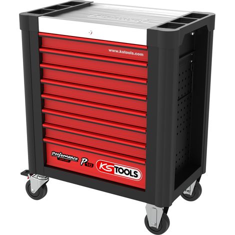 KS Tools PERFORMANCEplus Werkstattwagen P10 SCHWARZ/ROT, mit 8 Schubladen