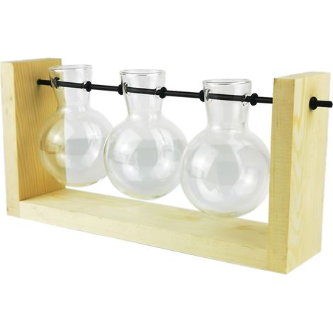 Vase hydroponique, Terrarium décoratif Simple en verre pour plantes à fleurs avec support en bois (1/5)