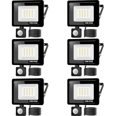 6PACK - Projecteur LED 10W Avec Détecteur de Mouvement, Blanc Froid (6000K) 1000LM, Extérieur IP66 Imperméable, Pour Sécurité, Garage, Couloir (1/5)