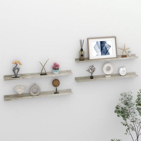 Lot de 4 Étagères murales pour Salon Bureau Chambre Gris béton 80x9x3 cm -BV67612 (1/5)