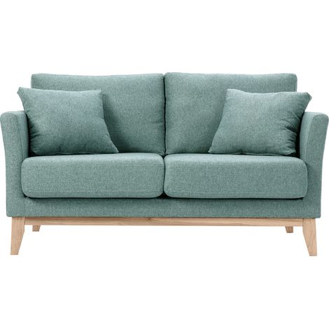 Divano scandinavo sfoderabile 2 posti in tessuto effetto velluto grigio-verde e legno chiaro OSLO (1/5)