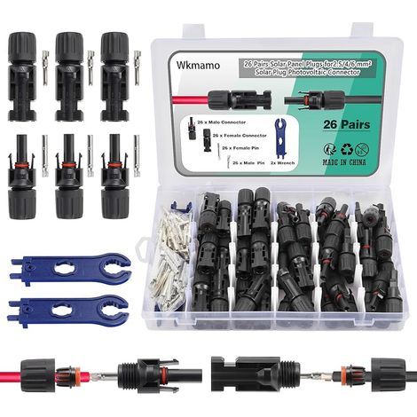 26 Paar Photovoltaik-Solarstecker, Stecker/Buchse, IP68-Solarmodulkabelstecker mit doppeltem Dichtungsring, für Solarmodule, Kabelzubehör (26) (26) (1/5)