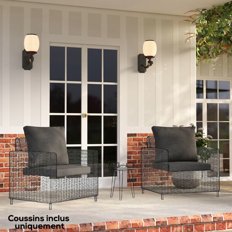 Set di 4 cuscini per mobili da giardino: 2 cuscini per la seduta (56x52x7 cm) e 2 cuscini per lo schienale (56x45x17 cm), grigio scuro.