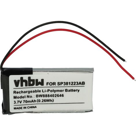 vhbw 1x Akku Ersatz für Samsung SP381223AB für 3D-Brille, VR-Brille (70 mAh, 3,7 V, Li-Polymer)