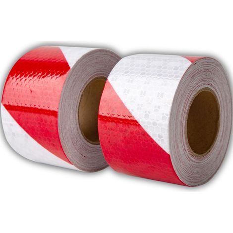 Ruban Reflechissant Adhesif Rouge/Blanc x2 Bande Reflechissante Autocollante 5cmx10M Bande Reflechissante Voiture Route Remorque Ruban Signalisation Adhesif Camion