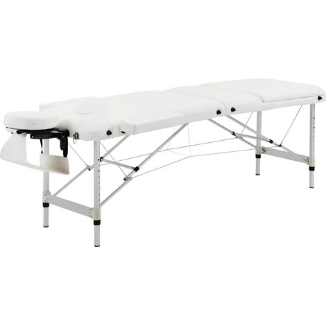 Table de massage pliante réglable en hauteur avec oreiller pour salon & spa, plastique et aluminium, blanc, 215 x 60 x 61-84 cm (1/5)