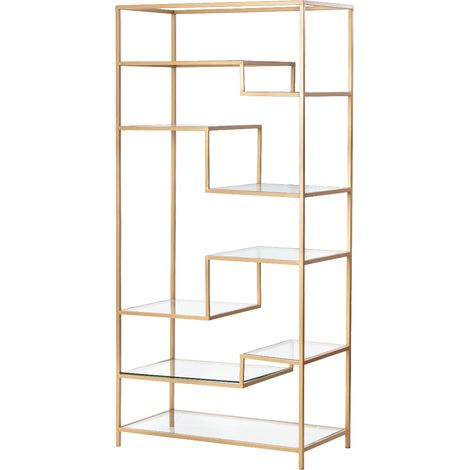 Goldfarbenes Metallregal mit Glasböden, 82 x 42 x 173 cm (1/5)