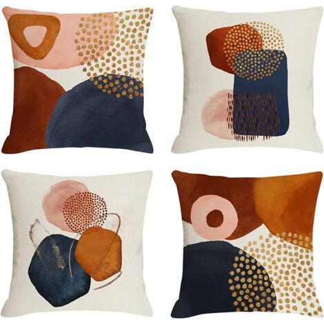 QORVA - Set aus 4 Leinenkissen mit geometrischem Muster, geeignet für Wohnzimmer, Schlafzimmer, Außenbereich usw. Kissenbezugsmaße: 45 x 45 cm. (1/5)