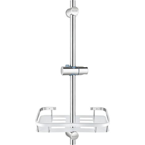 Barre de douche robuste en acier inoxydable, réglable en hauteur pour un gain de place, avec receveur intégré (finition (1/5)