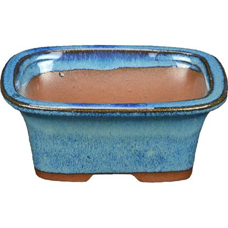 Vaso per bonsai rettangolare in gres smaltato blu-verde scuro 8,5x6x3,5 cm - XC002