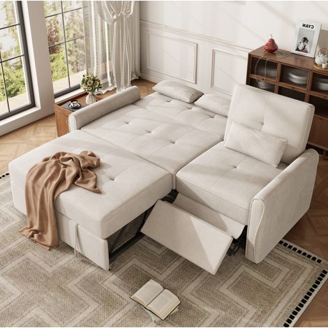Schlafsofa 3-Sitzer Beige aus Chenille mit verstellbarer Rückenlehne und Auszug (1/5)