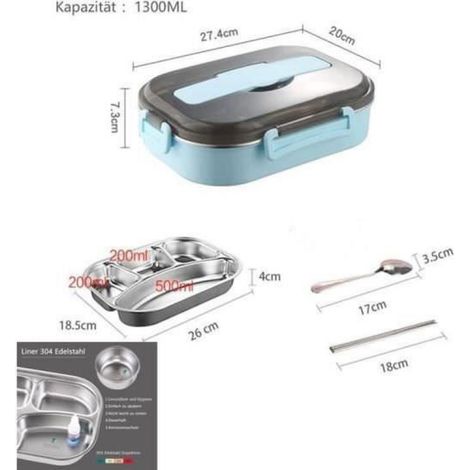 Lunch box inox avec compartiments 1300ml,lunch box metal set étanche avec compartimentage adultes en enfant, Envoyer un sac isolant (1/4)