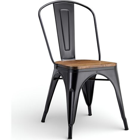 ORION91oficial® - Silla Acero BETA EDITION Negroy Asiento Madera Apilable (85x43x45 cm) Estilo Industrial, Comedor, Hostelería, Oficina, Salón, Teletrabajo, Cocina - spaziOrion91 - Pack x2 (1/5)