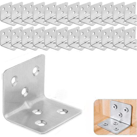 Lot de 24 Équerre d'assemblage Renforcée Inox, 38x31x31mm Plaque Equerre Inox, Equerre Metal pour Fixation de Inox