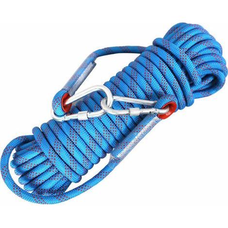 Corde Escalade 8mm 10M avec 2 Mousqueton Escalade Corde Alpinisme Corde de Sauvetage Incendie Évacuation Griffe Elagage Camping Pêche Aimant Extérieure - Bleu