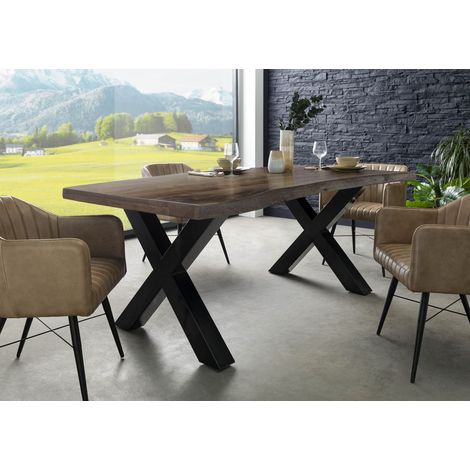 Tavolo da pranzo in legno acacia - laccato grigio / ferro X - antracite lucido 200x90x77 FREEFORM 5