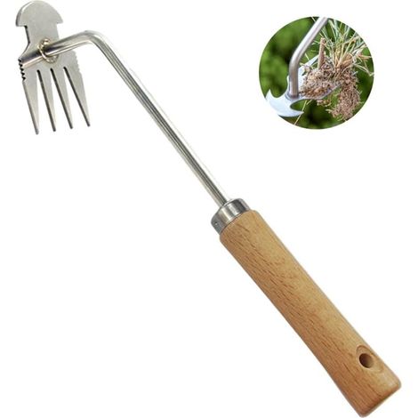 Outil de Désherbage en Acier Inoxydable, Désherbeur Manuel 4 Dents pour Jardin Pelouse et Potager (1/5)