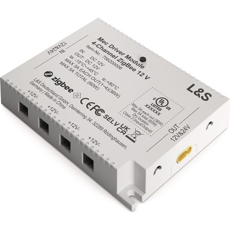Module de commande méca 4 canaux avec 1 LED chacun, sortie 12 V CC, L.98,3 mm