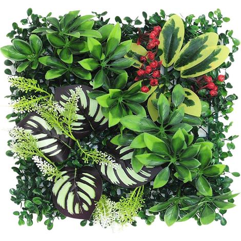 Künstliche Grünwand, künstliche Hecke, dekorativer Zaun und Sichtschutz, künstliche Blumenwand, künstliche Grünwand-Kulisse, 25 x 25 cm (1/5)