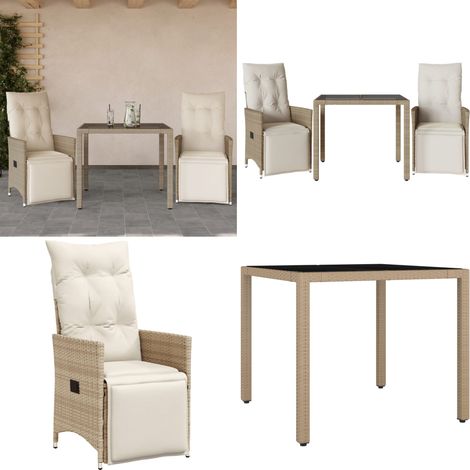 Ensemble de bistro de jardin 3 pcs coussins beige poly rotin - Meubles De Jardin - Salon De Jardin - Set De Bistrot - Fauteuil Inclinable - Résine Tressée - Home & Living (1/5)