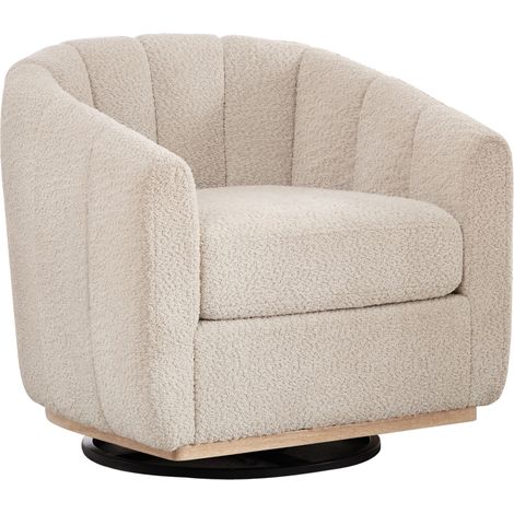 Tabouret rembourré moderne en chenille avec pied en métal, rotation 360°, fauteuil tonneau rembourré avec décoration à franges, fauteuil club en forme de citrouille pour salon,lounge,Beige