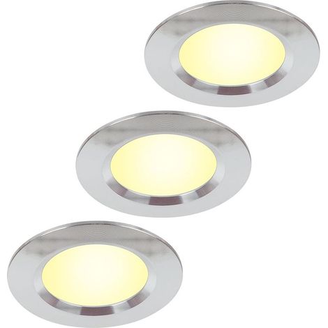 Lot de 3 spots LED encastrables ultra plats pour meubles - 12 V - 3 W - Découpe du trou : 55 mm - Avec câble de 2 m - IP44 - Pour armoires à miroir, vitrines, meubles et armoires (acier (1/5)