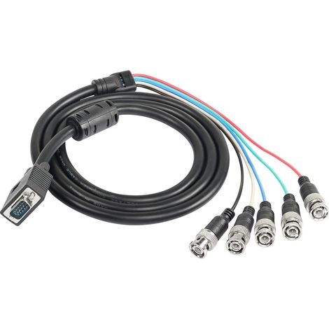 VGA à BNC câble vidéo, HD15 VGA à 5 BNC RGB mâle coaxial haute résolution HDTV moniteur câble (noir) - 1.5M (1/5)