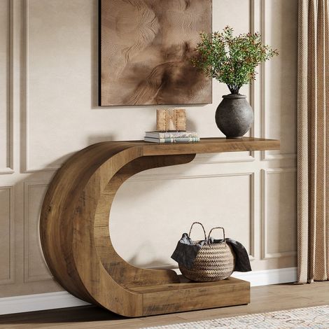 Table console en bois 43,3 pouces – meuble d’entrée forme C – style moderne pour salon