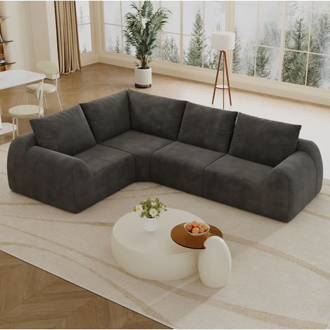 L-förmiges Ecksofa aus dunkelgrauem Chenille, 267 cm, ohne Montage, OKWISH (1/5)