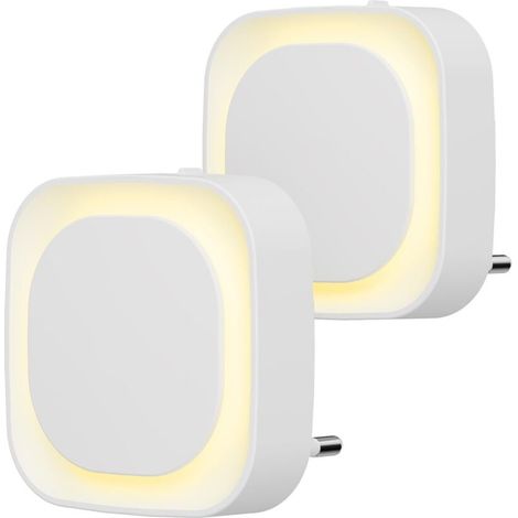 2 Pcs Veilleuse LED Automatique, Lampe de Nuit à Capteur Crépusculaire, 3 niveaux de luminosité Dimmmable Veilleuse Enfant avec Prise, pour Couloir, cuisine, salle de bains, Blanc chaud (1/5)