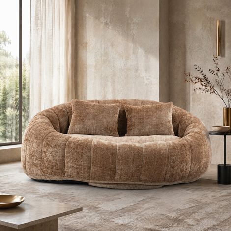 Sofá bean bag de 2 plazas en chenilla, espuma viscoelástica, sin montaje, café DESVIAE (1/5)