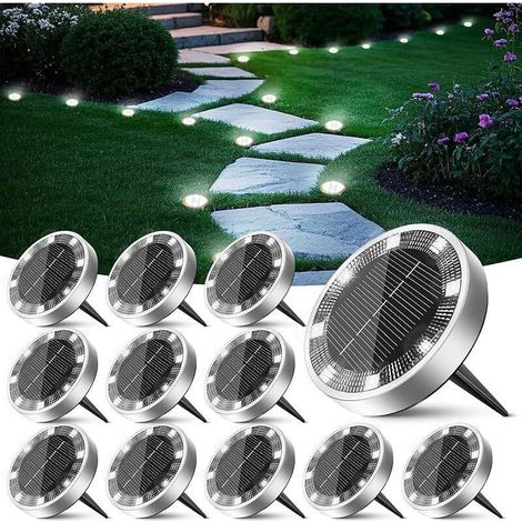 Lampe Solaire Au Sol Lot de 12, Lumiere Solaire Exterieur Jardin 8 LED, Étanche Spot Solaire Extérieur, Eclairage Solaires pour Terrasse Allée Chemins Pelouse Cour Piscine[Blanc Froid] (1/5)