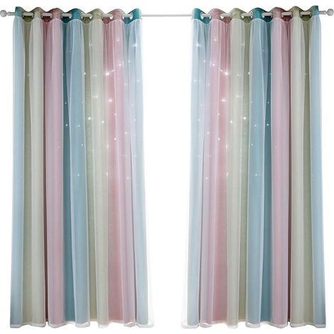 1 Panneau Étoile Rideaux Stars Rideau Occultant pour Enfants Filles Chambre Salle à Manger, Arc-en-Ciel Plein de Couleurs Double Couche Étoile Gradient Œillet Fenêtre Rideaux 132-- 240cm (1/5)