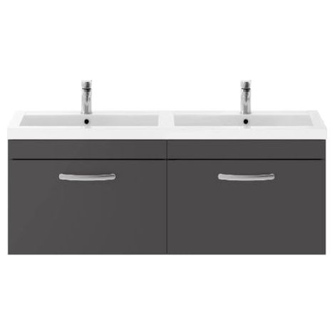 Nuie Athena Gloss Grey 1200mm Wall Hung 2 Drawer Vanity Unit and Double Polymarble Basins - ATH077C (1/5)