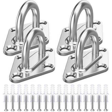 Hakenset aus Edelstahl 304: Deckenventilatorhaken, Sandsackhaken, Lampenhaken, Pendelhaken mit Befestigungsclip, U-förmiger Lastenaufhänger, Hebehaken, silberfarben, 4-teilig