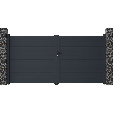 Cancello elettrico a battente L355 x H181 cm Alluminio pieno Antracite - NAZARIO