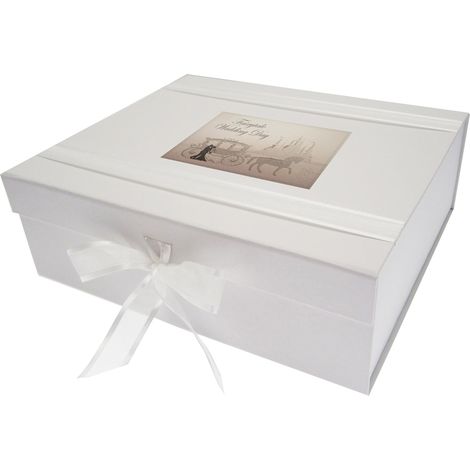 WHITE COTTON CARDS Scatola dei ricordi Grande per Il Giorno del Matrimonio Fairytale, Legno, Bianco, 27.2 x 32 x 11 cm