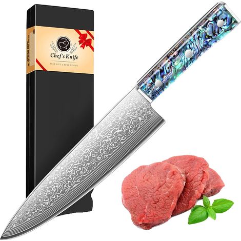Coltello da chef, lama in acciaio di Damasco, manico ergonomico, coltello da chef (1/2)