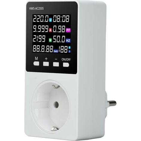 Compteur de courant pour prise - Compteur de courant numérique - Compteur de coûts d'énergie - Application Wi-Fi - Prise intelligente - 16 A - 3500 W - AC 85-290 V - Écran LCD - Affichage en