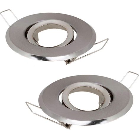 Lot de 2 spots encastrés MR11 à cardan, finition chrome satiné, 70 mm, avec support. (1/4)