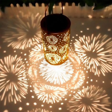 Lanterne Suspendue En Fer Forgé Solaire - Motifs Ajourés - Lumière Blanche Chaude - Pour Balcon Jardin Cour Extérieur - 1 Pièce (1/5)